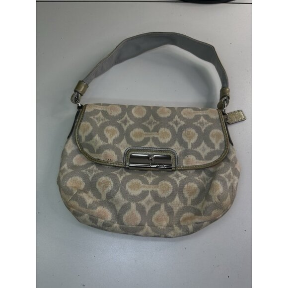 DAMAGED Coach Signature Op Art Ikat Top Handle Pouch Bag Purse 45376 Grey Multi - Picture 8 of 11
